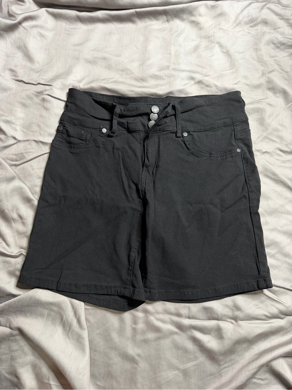 High-Rise Black Jean Shorts with Button Front